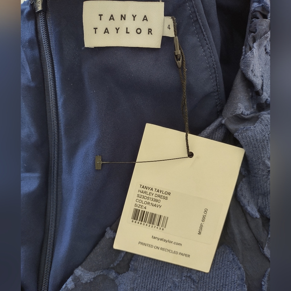 Tanya Taylor Harley Floral Navy Puff Sleeve VNeck Midi Dress - Picture 8 of 10
